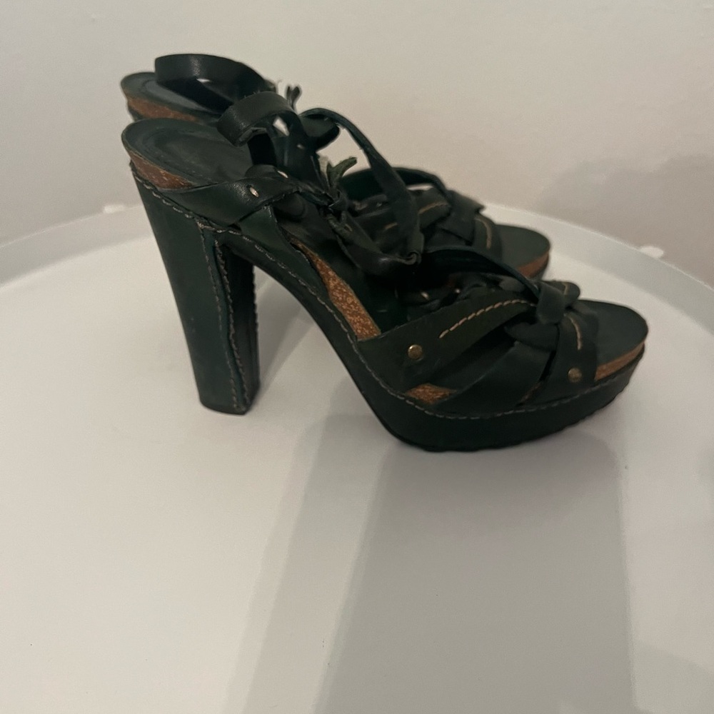 Frye Forest Green Strappy Heels